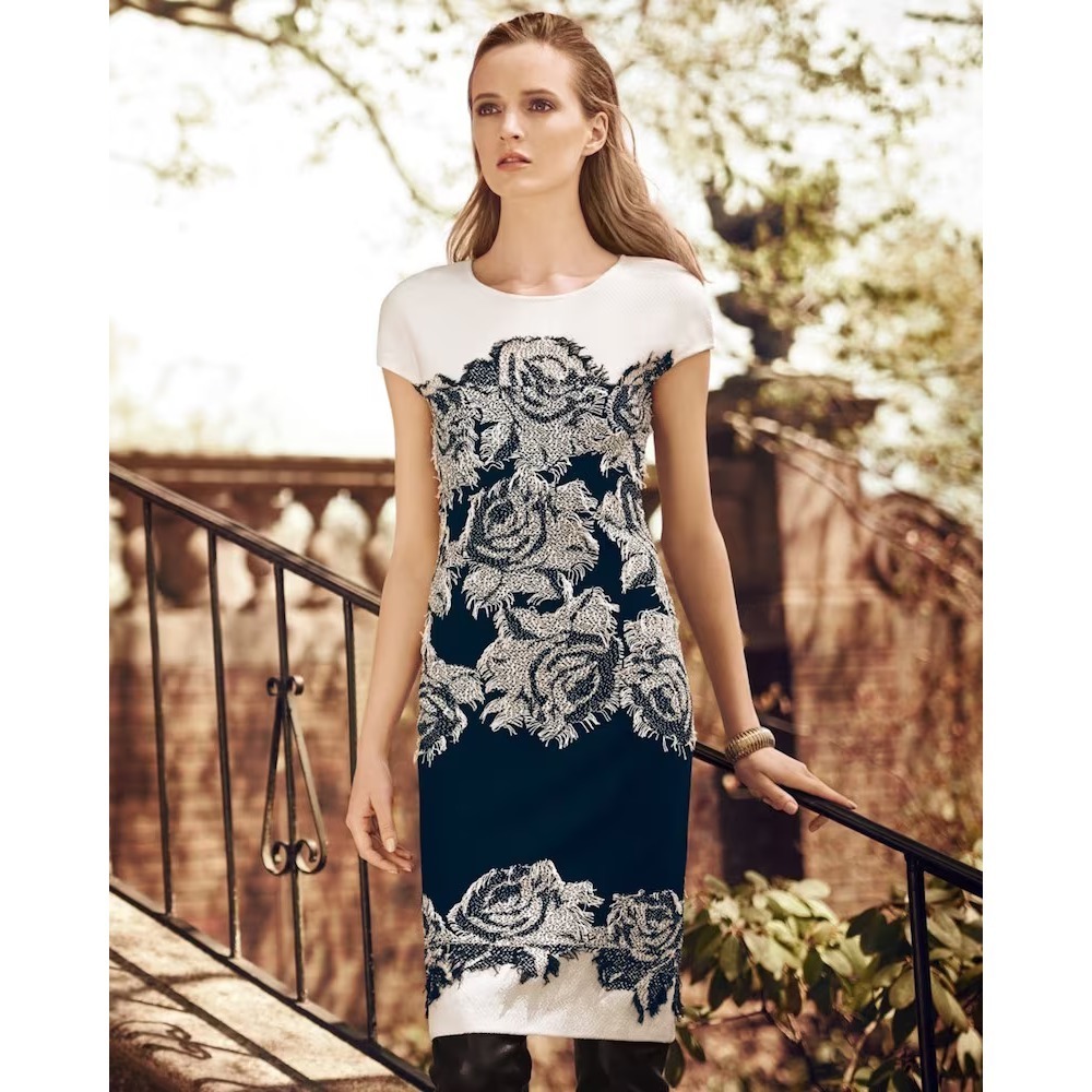 STAINED NWD St. John Collection [ 8 ] Nadia Floral Knit Cap-Sleeve Dress J2146‎